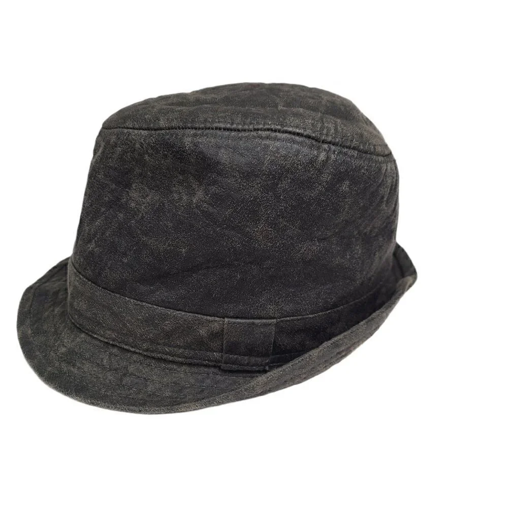 Vintage Stone Charcoal Gray Fedora Bucket Hat